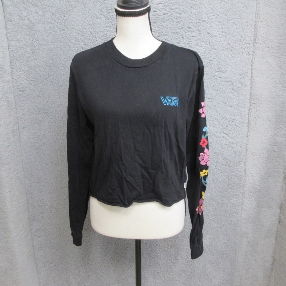 Vans Floral Crop Top Women M Black Graphic Skatecore Indie Sleaze Streetwear Y2K